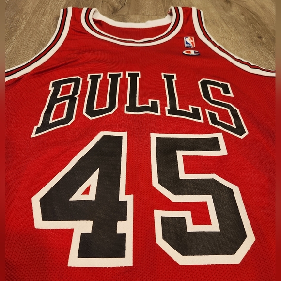 Vintage 90s Champion Michael Jordan Chicago Bulls Jersey Red 45 Size 40 Medium - Picture 3 of 8